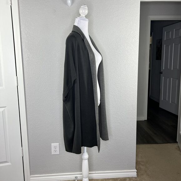 Ronen Chen Size 3 US 10 Long Cardigan Gray Open Front Short Sleeve Lagenlook - Picture 5 of 7